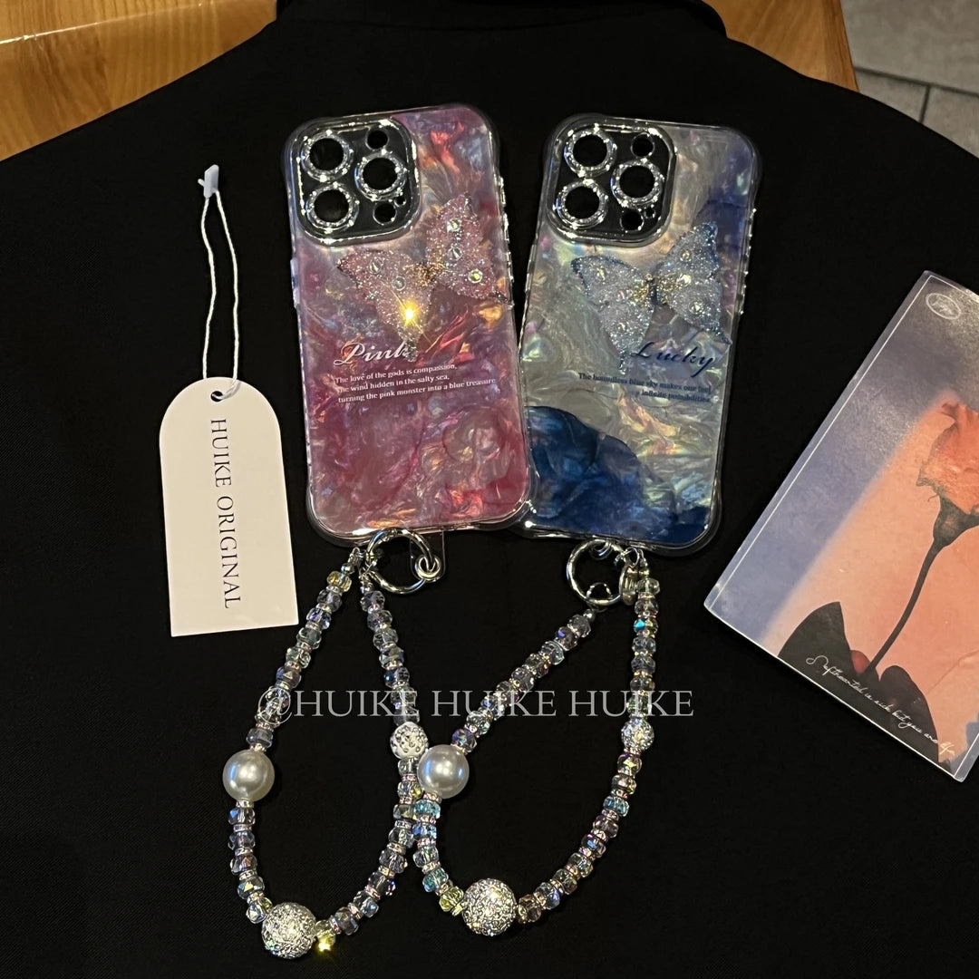 SHELL-PATTERNED Butterfly phone case with Phone Charm Strap