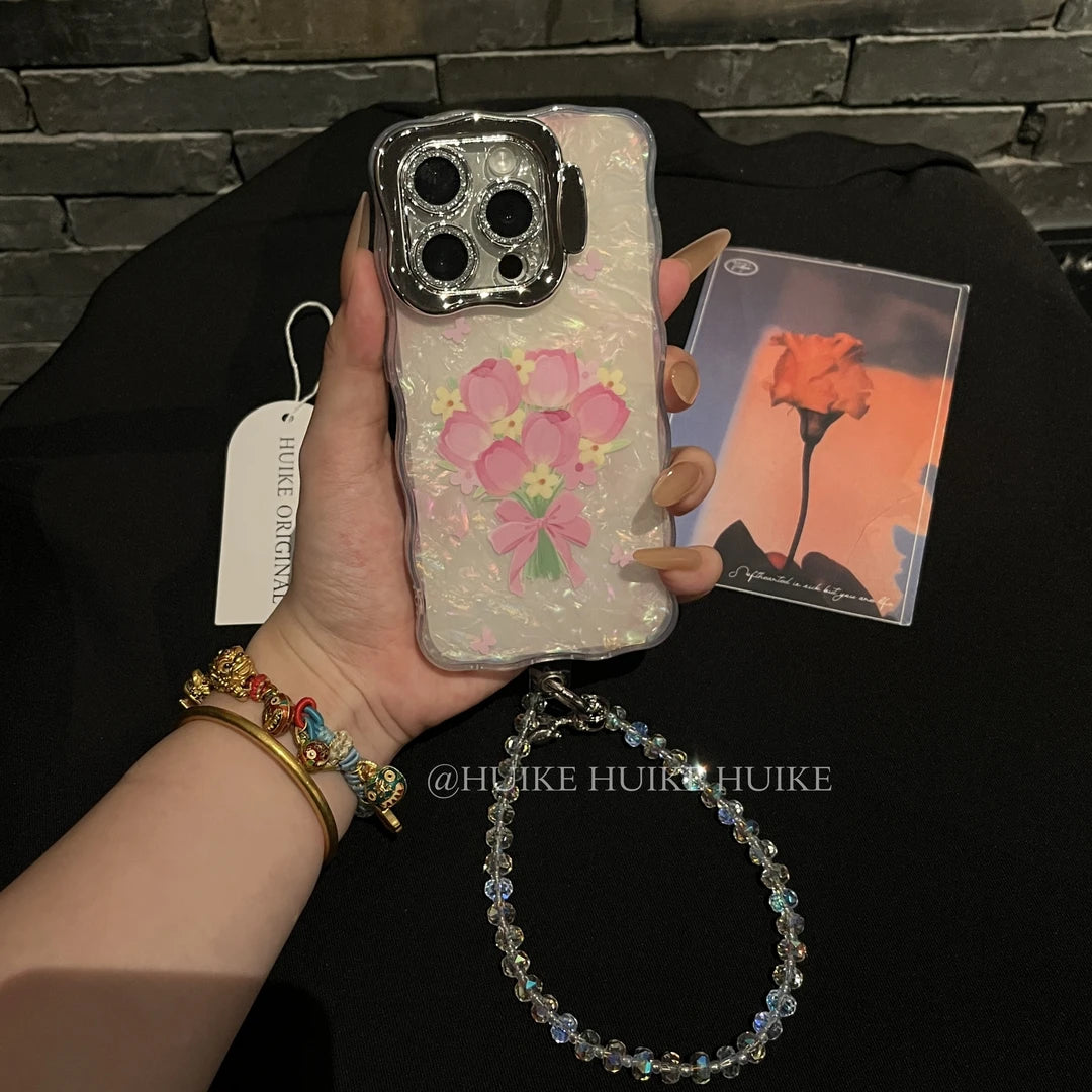 PINK TULIP Pearly Transparent phone case with Phone Charm Strap