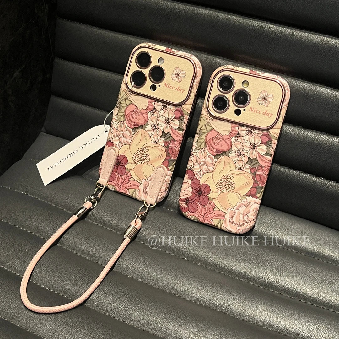 Retro flower Phone Case with Phone Charm Strap,Compatible for iphone 17