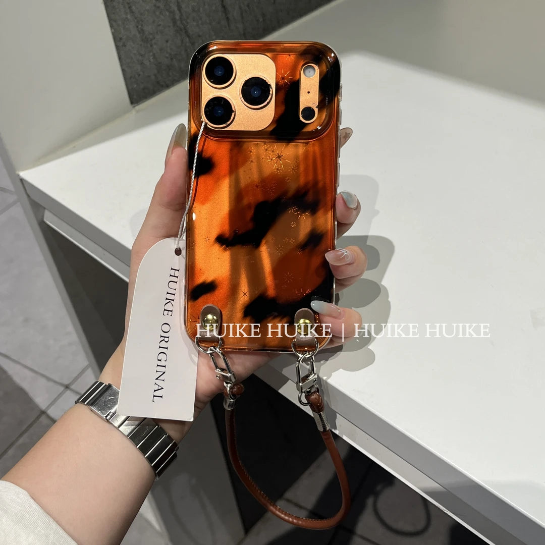 Premium Ombré Leopard Phone Case with Phone Charm Strap,Compatible for iphone 17