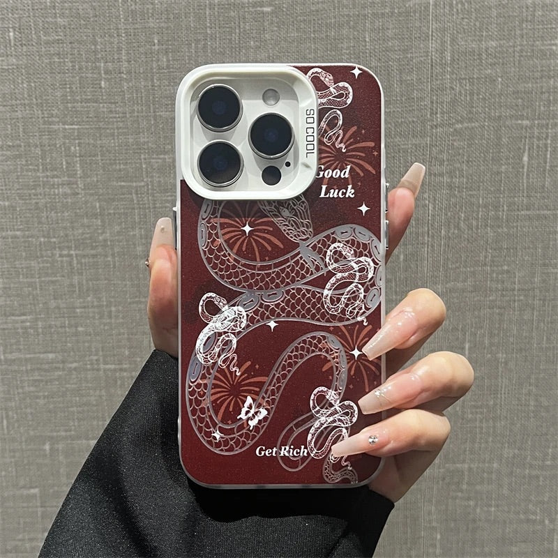 The Year of Snake Phone case - Red Silver Frosted Texture