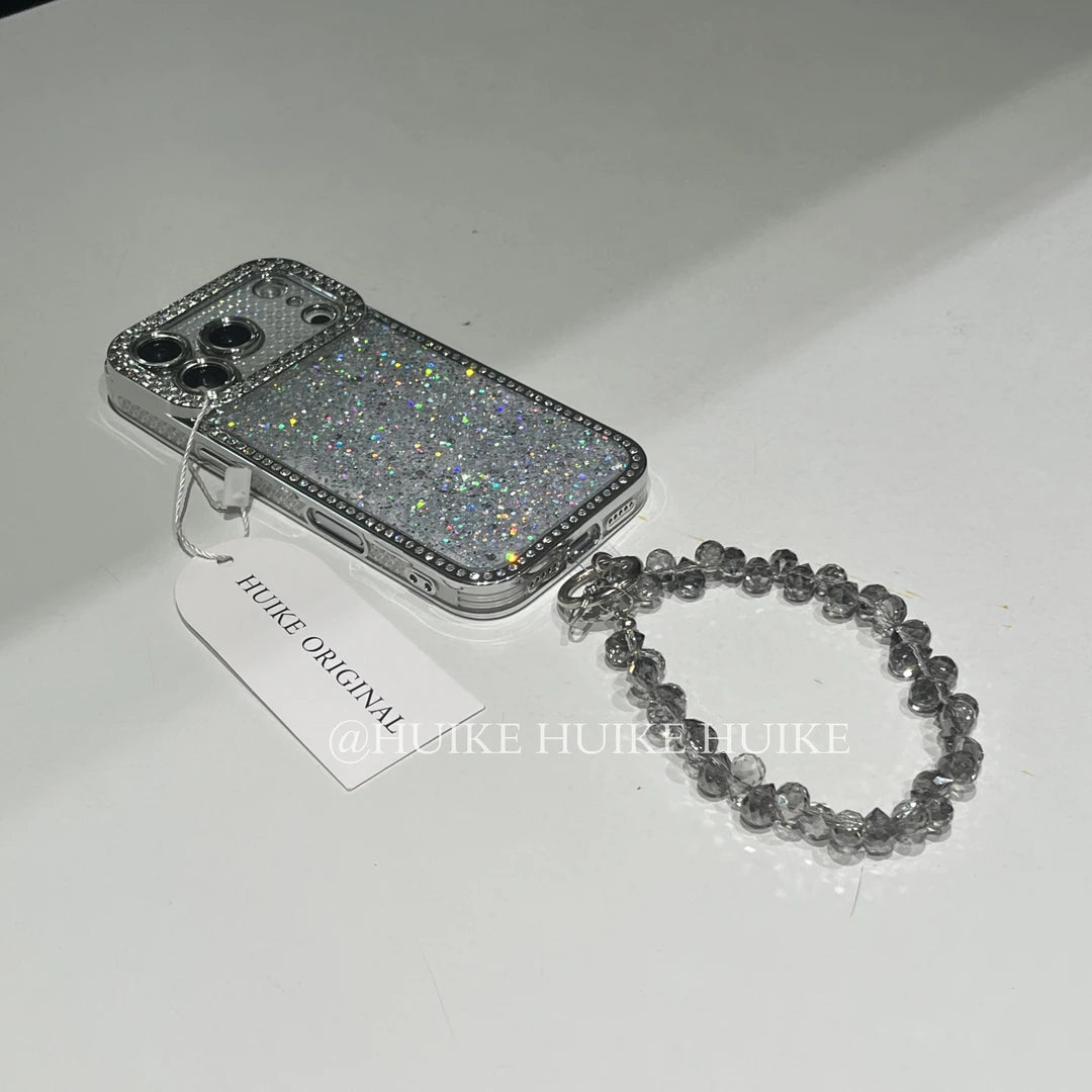 Sparkling Glitter With Rhinestones Phone Case with Phone Charm Strap,Compatible for iphone 17