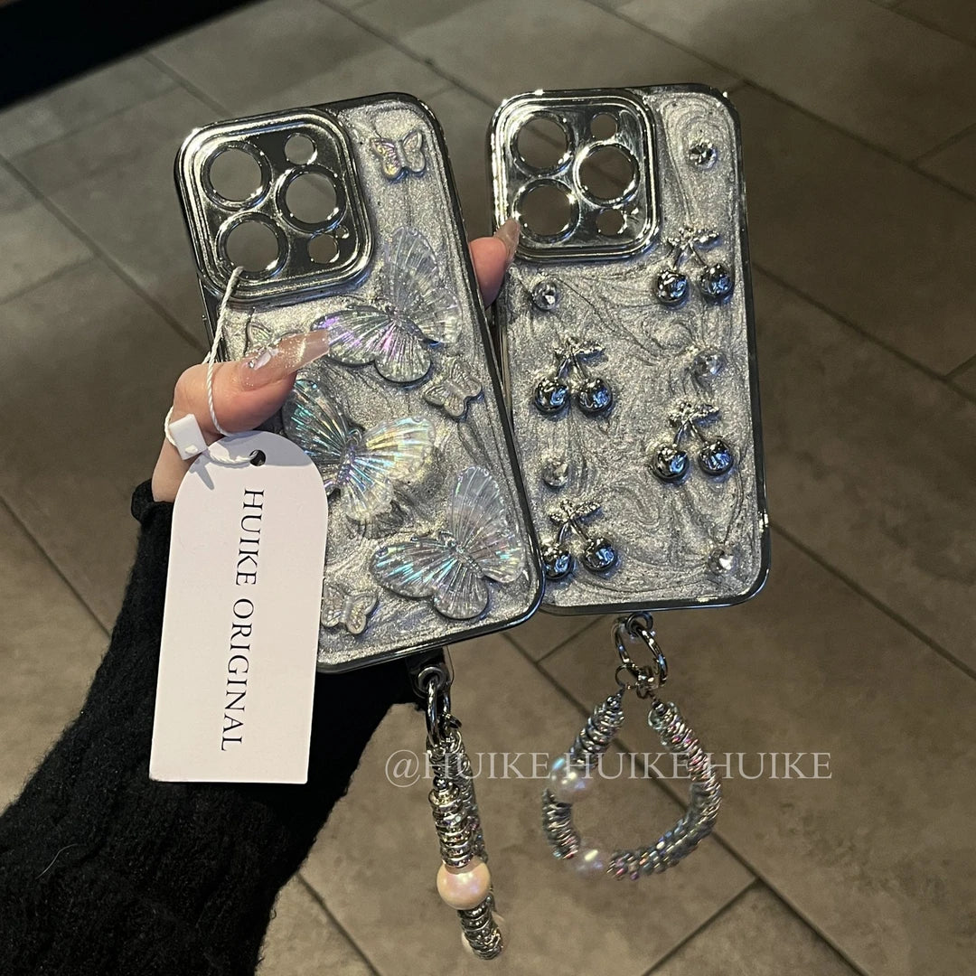 HANDMADE GREY SPARKING Phone Case with Phone Charm Strap