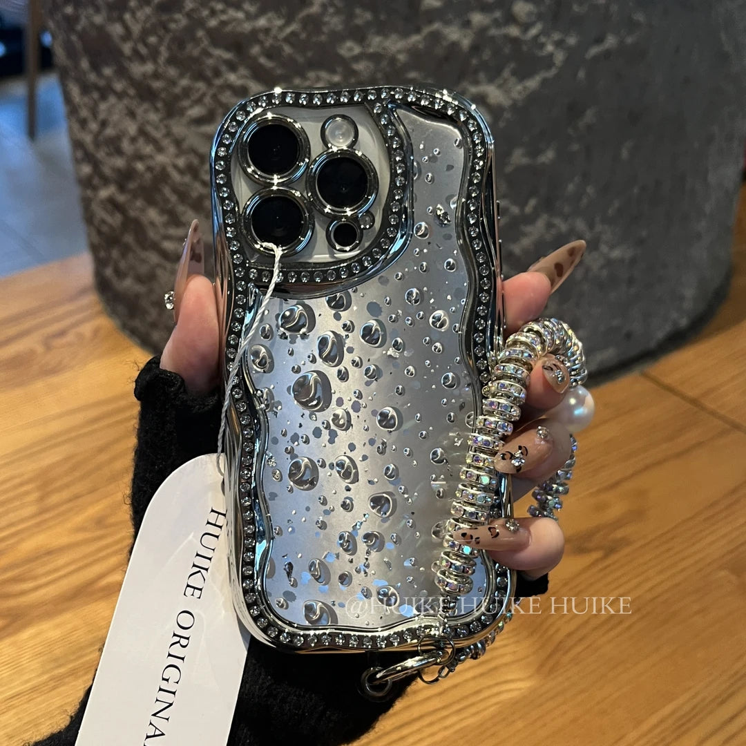 SLIVER WATERDRIP Shining Glitter Phone Case with Phone Charm Strap