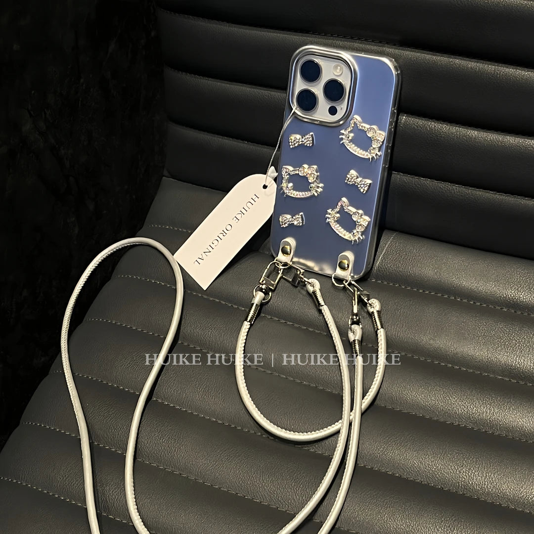 Silvery DIY shining HK&BOW Phone Case with Phone Charm Strap