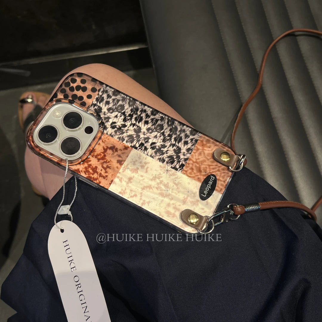 Melard Cheetah Pattern Phone Case with Phone Charm Strap,Compatible for iphone 17