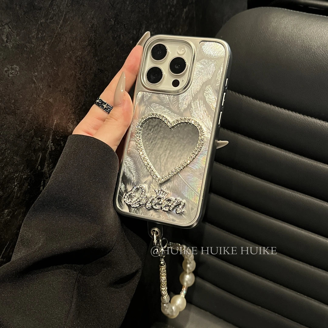 LOVE MIRROR Aurora Feather phone case with Phone Charm Strap