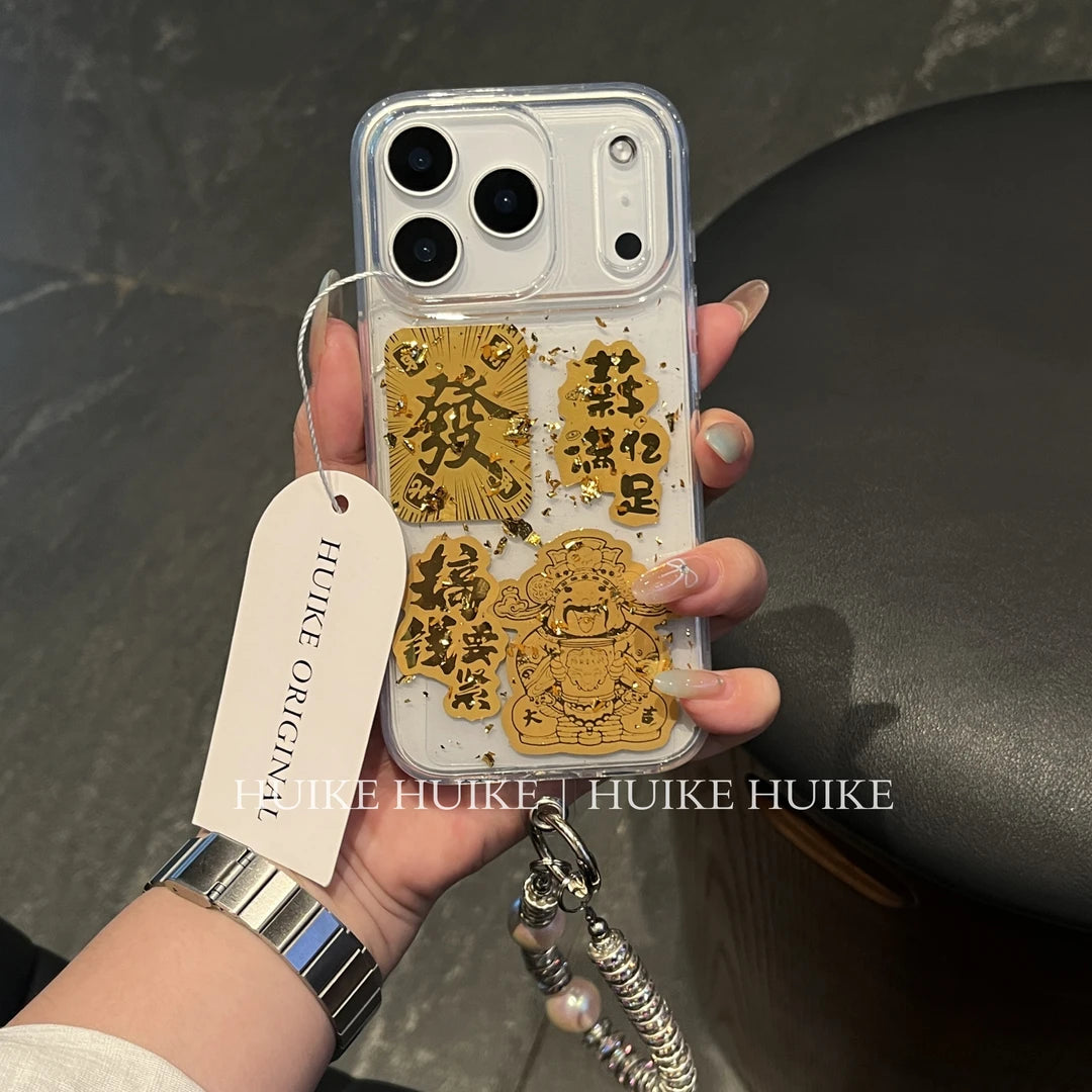 Chinese Style God Of Wealth Phone Case with Phone Charm Strap,Compatible for iphone 17