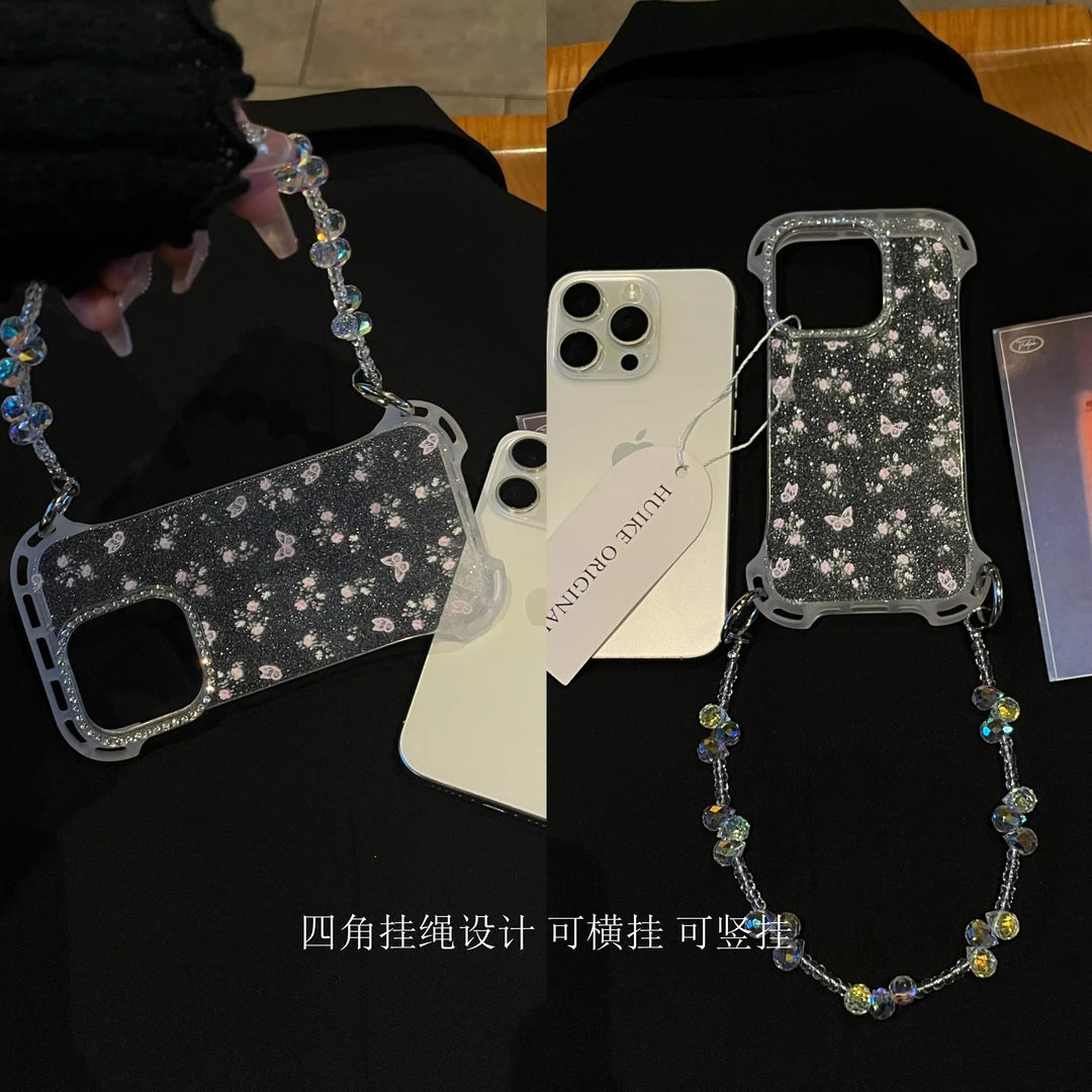 BUTTERFLY Transparent No-Frame phone case with Phone Charm Strap