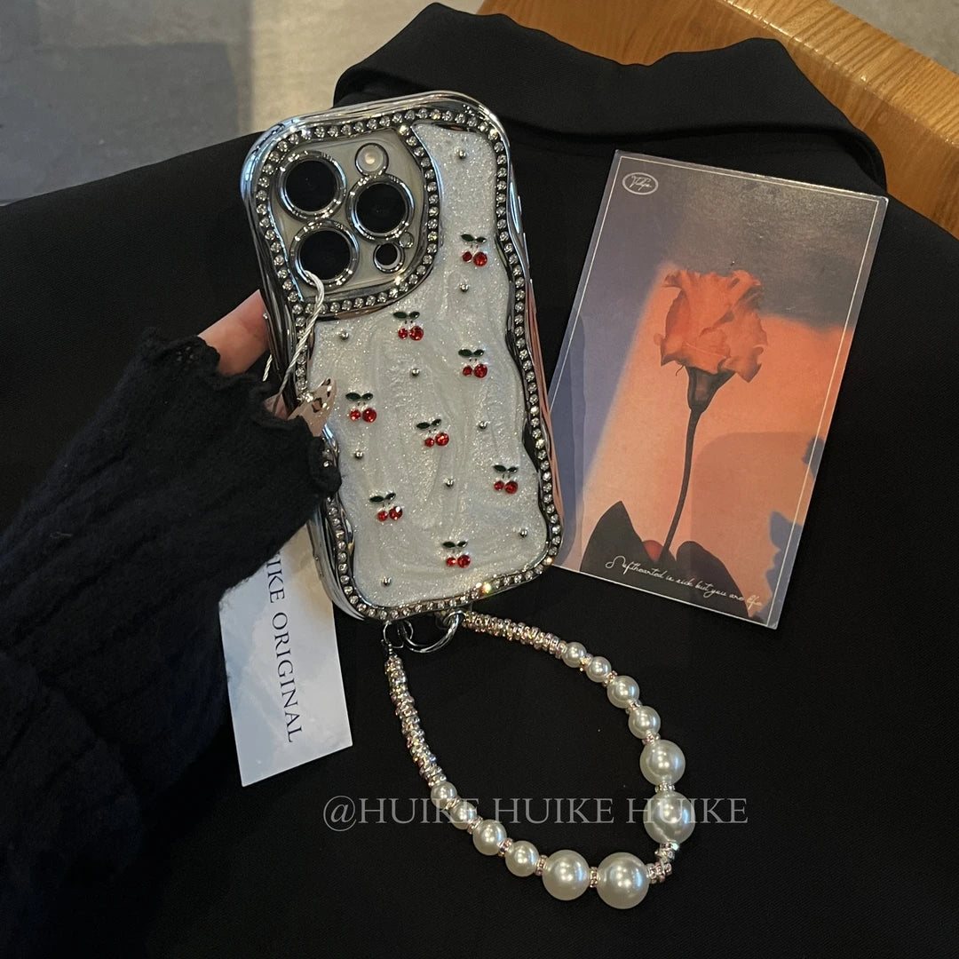 DRIP GLUE CHERRY Sparkling Diamond Phone Case with Phone Charm Strap