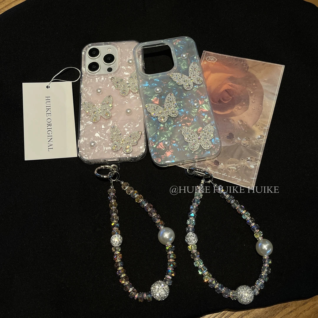 PEARL BUTTERFLY Shell Pattern Phone Case with Phone Charm Strap