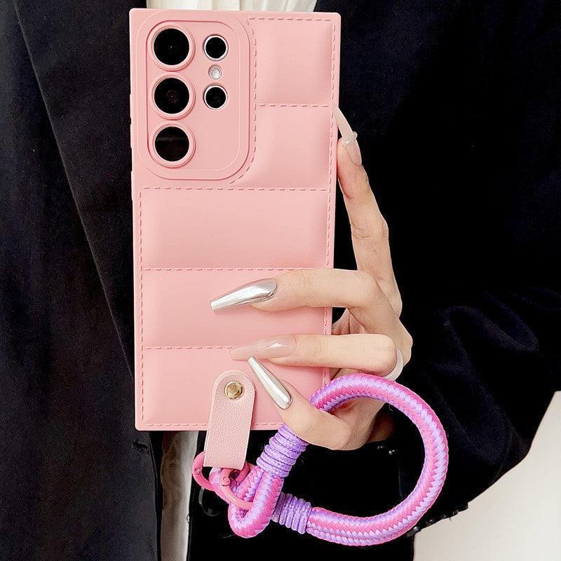 JELLY COLOR Grid Phone Case with Phone Charm Strap,Compatible for Samsung
