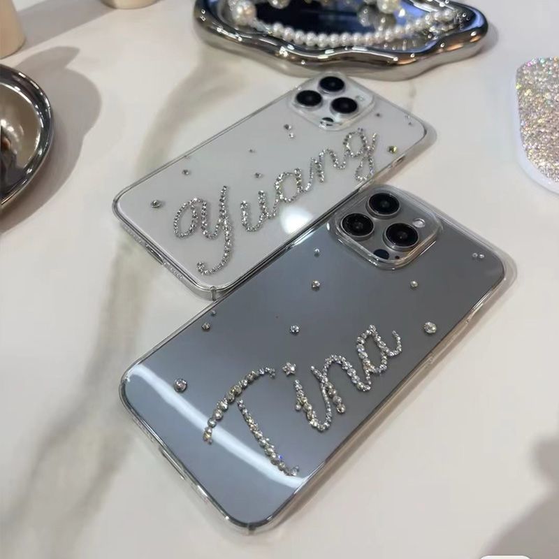 RHINESTONE CUSTOMIZED NAME Transparent Phone Case with Phone Charm Strap