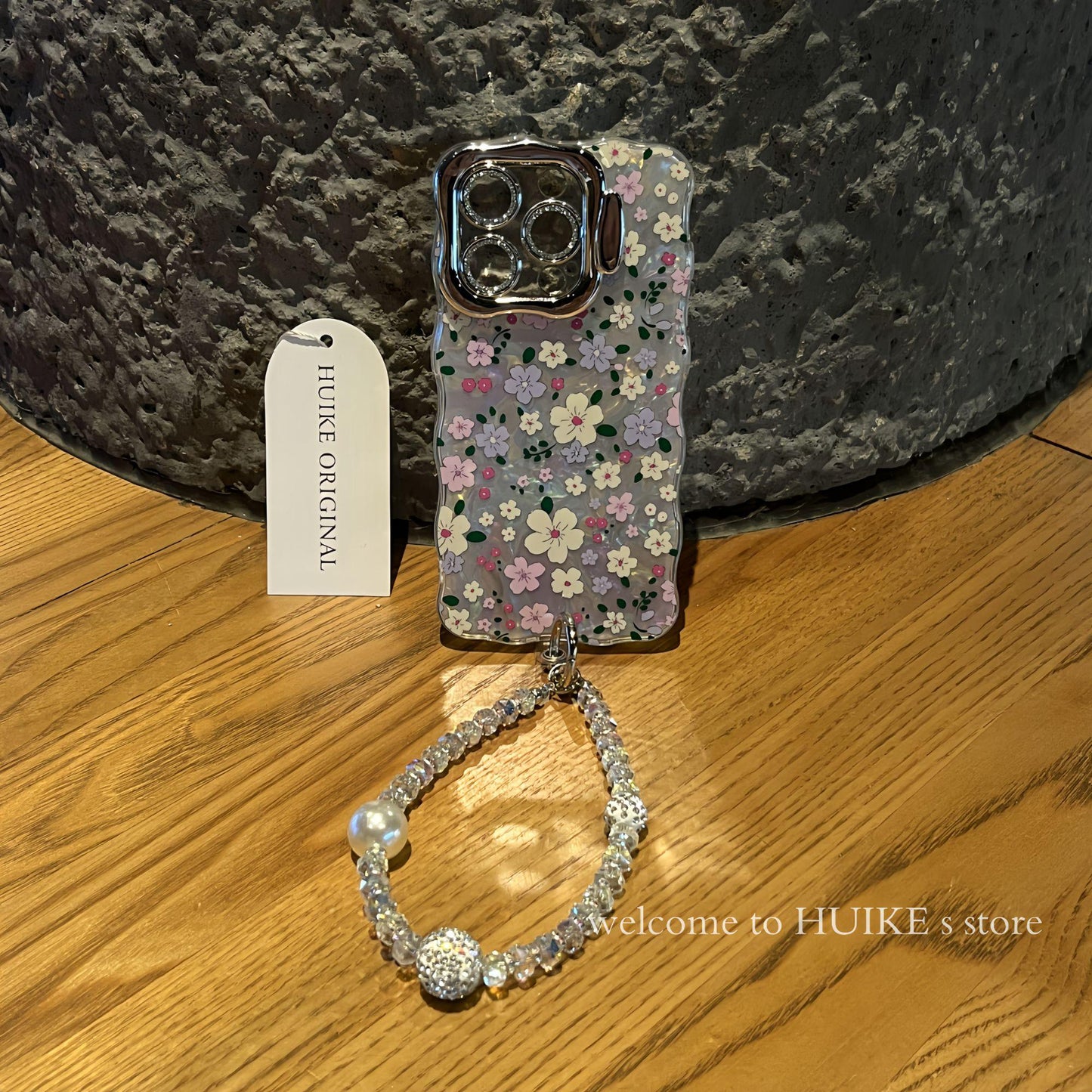 COLORFUL FLOWERS Pearly Transparent Bracket Phone Case with Phone Charm Strap