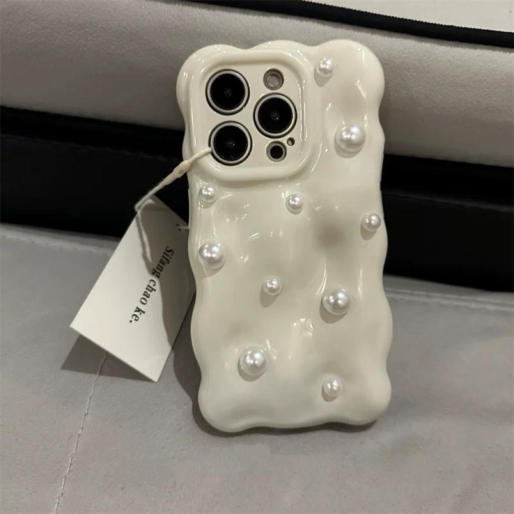 WHITE DIY PEARL Phone Case with Phone Charm Strap
