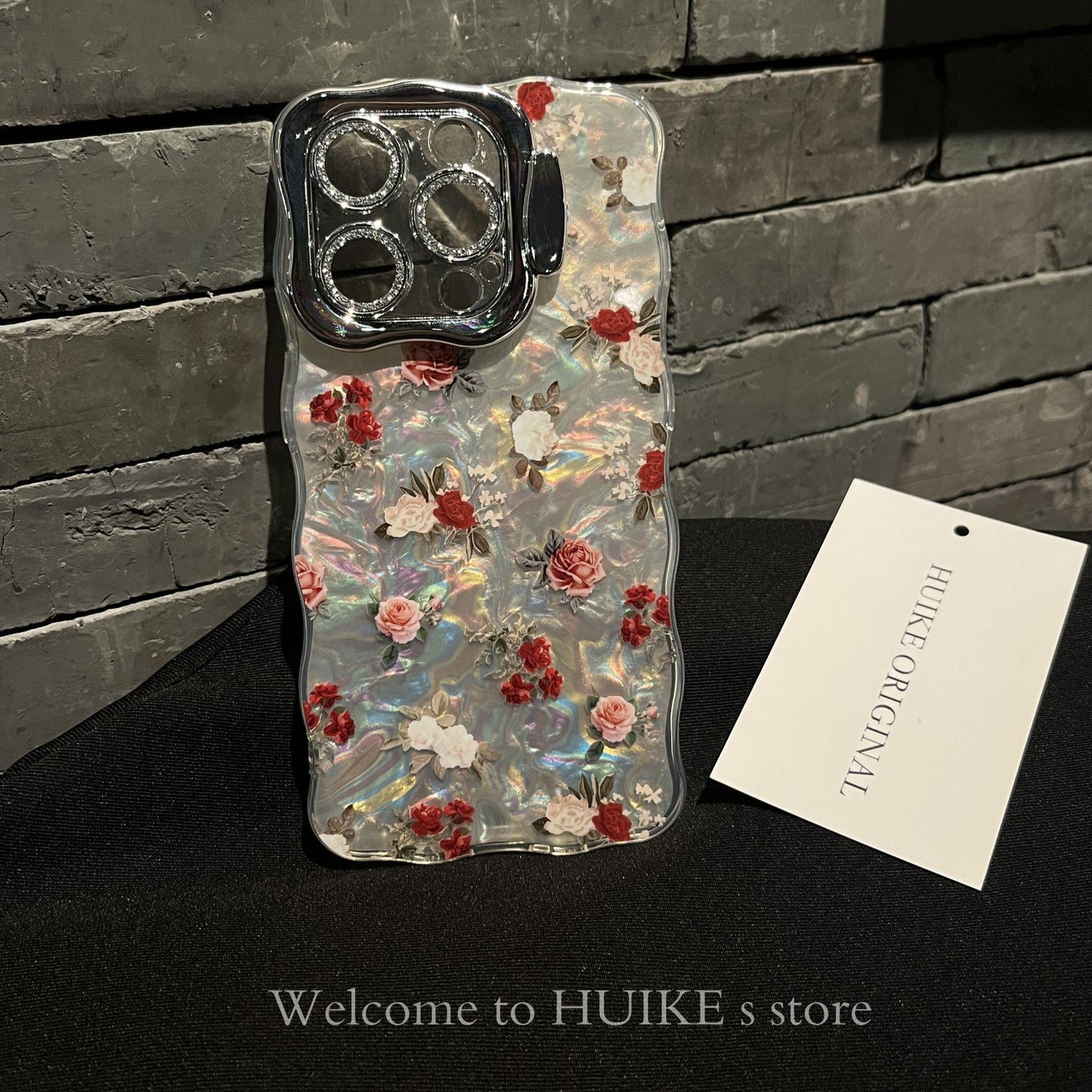 RED ROSES Pearly Transparent Phone Case with Phone Charm Strap