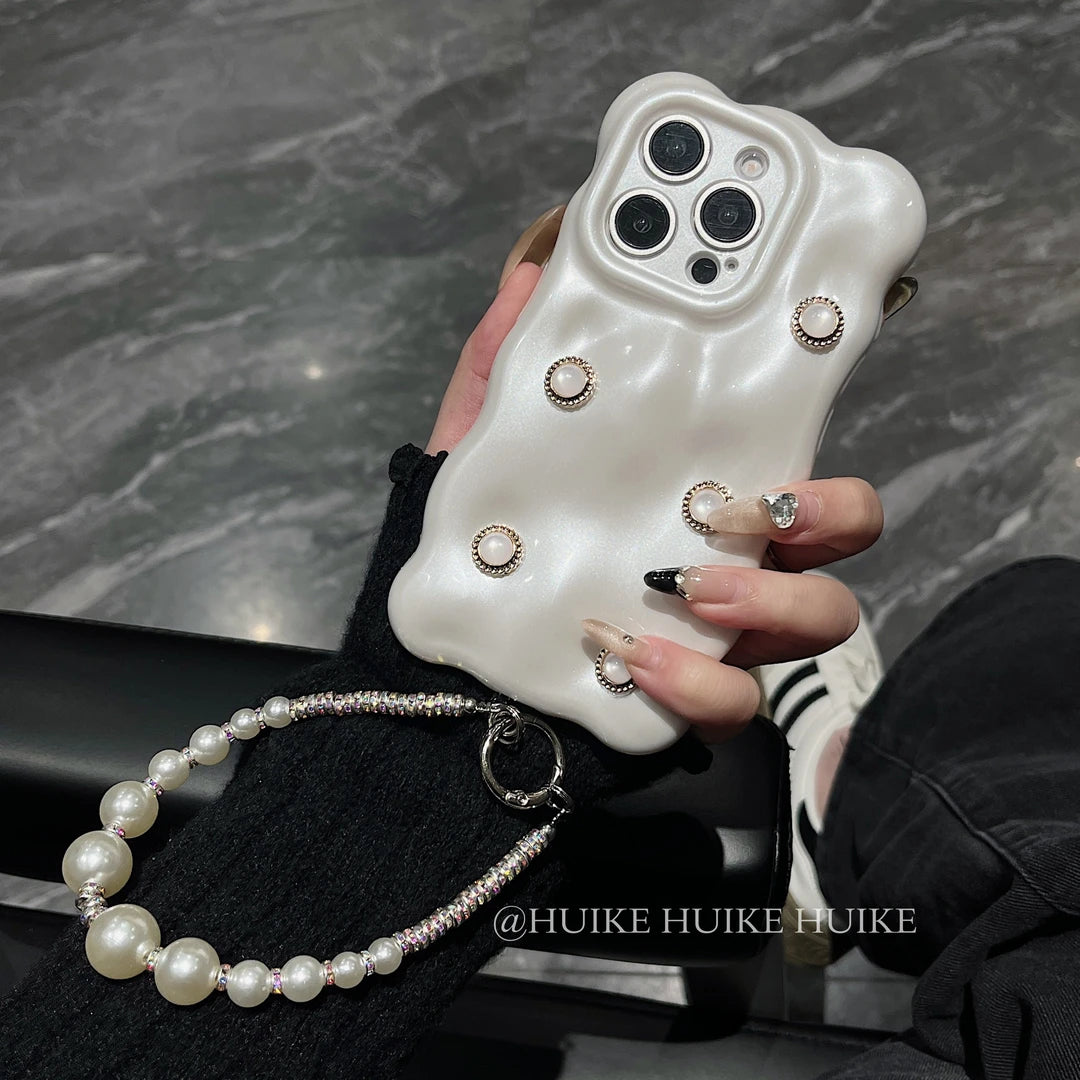 PEARL WAVE Phone Case with Phone Charm Strap