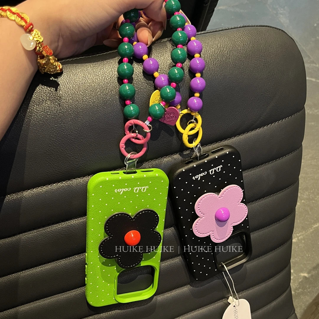 SUMMER FIOWER HOLDER Leather Phone Case with Phone Charm Strap