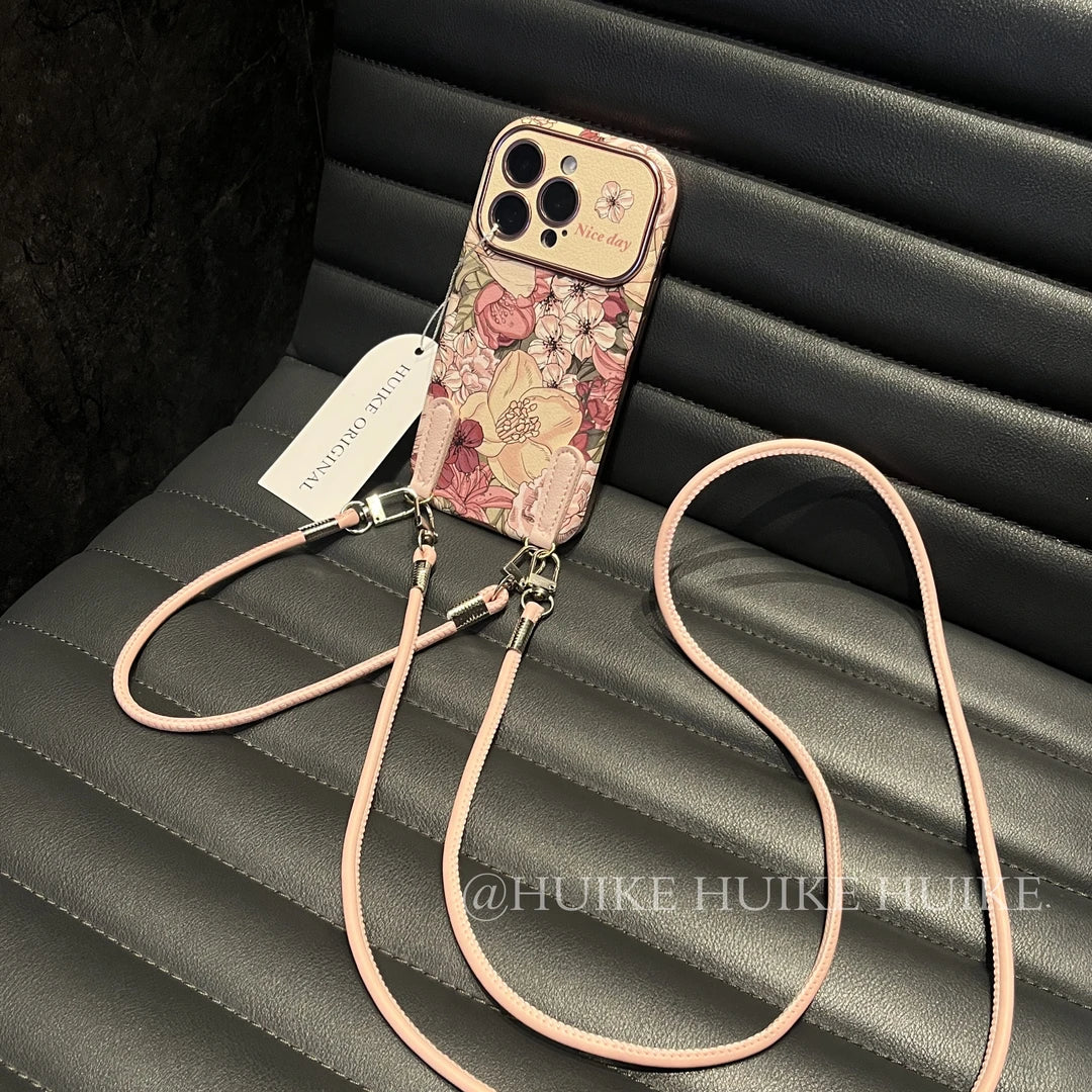 Retro flower Phone Case with Phone Charm Strap,Compatible for iphone 17
