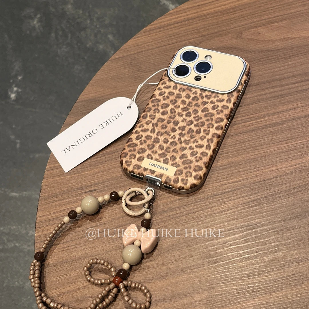 Leopard Cheetah Phone Case with Phone Charm Strap,Compatible for iphone 17