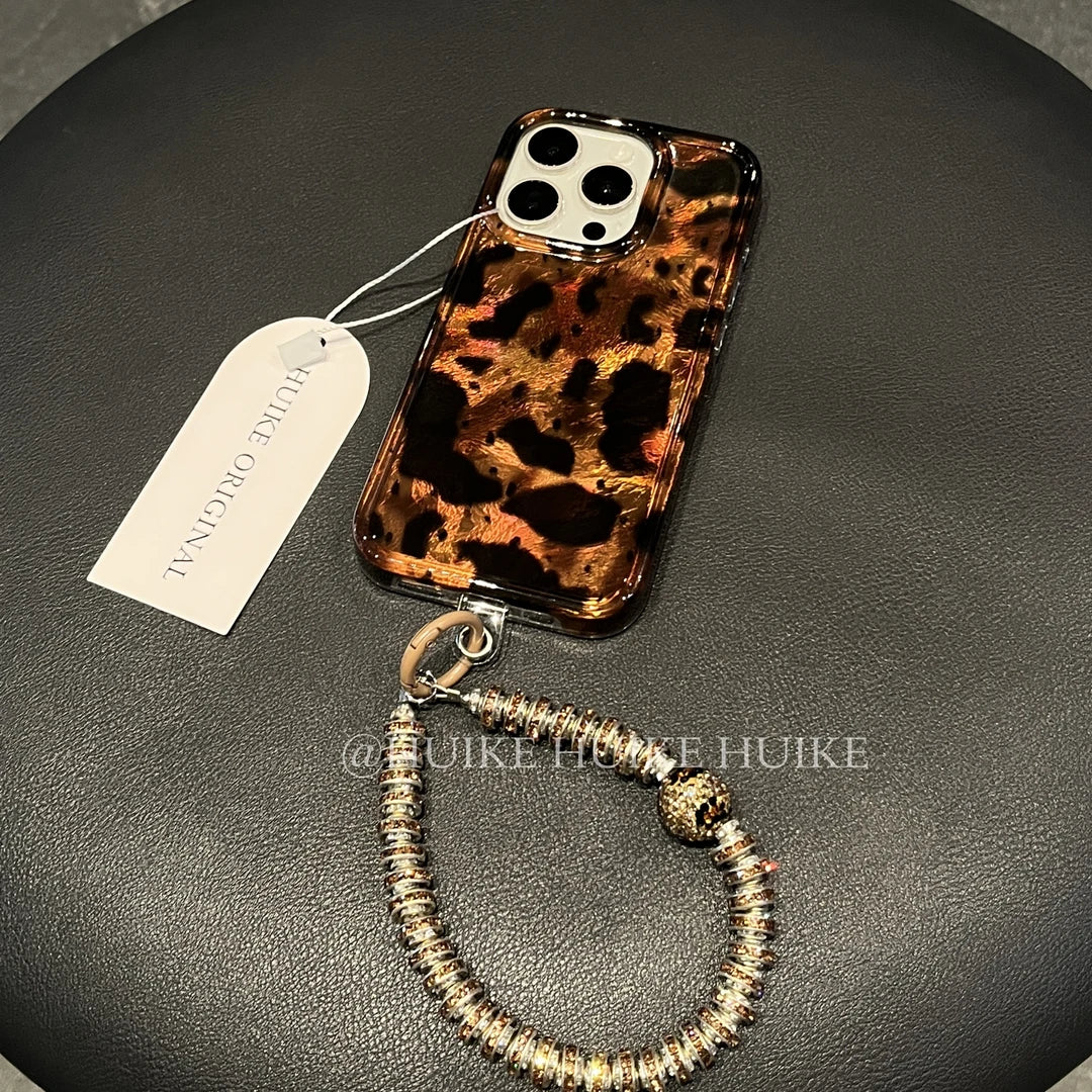 Brown Leopard Phone Case with Phone Charm Strap,Compatible for iphone 17