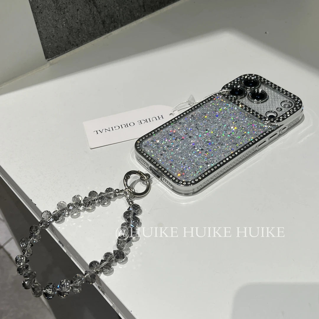 Sparkling Glitter With Rhinestones Phone Case with Phone Charm Strap,Compatible for iphone 17