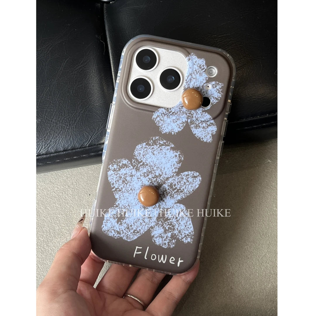 Blue Flower Phone Case with Phone Charm Strap,Compatible for iphone 17