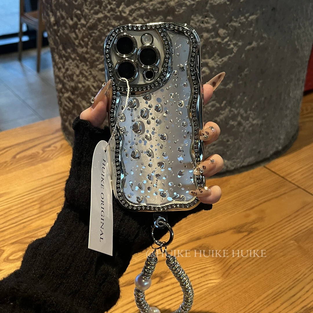 SLIVER WATERDRIP Shining Glitter Phone Case with Phone Charm Strap