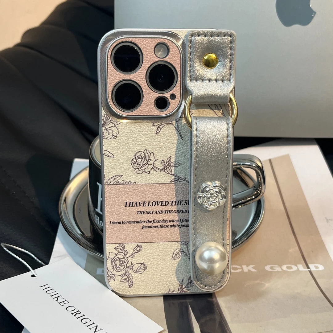 WHITE ROSE Camellia Phone Case with Phone Charm Strap