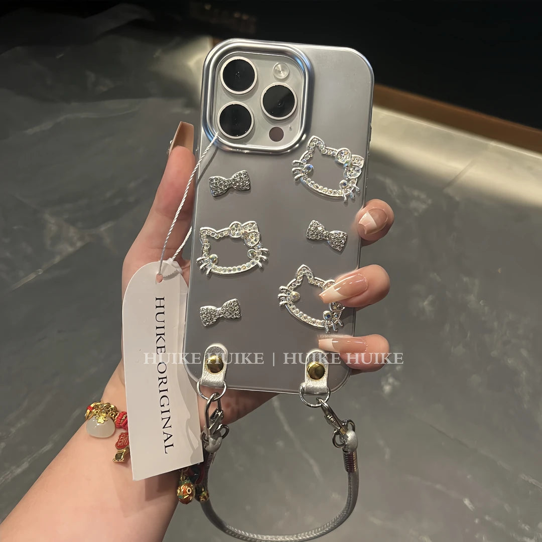Silvery DIY shining HK&BOW Phone Case with Phone Charm Strap
