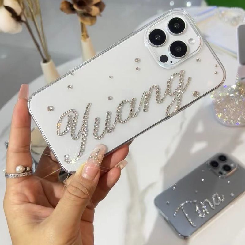 RHINESTONE CUSTOMIZED NAME Transparent Phone Case with Phone Charm Strap