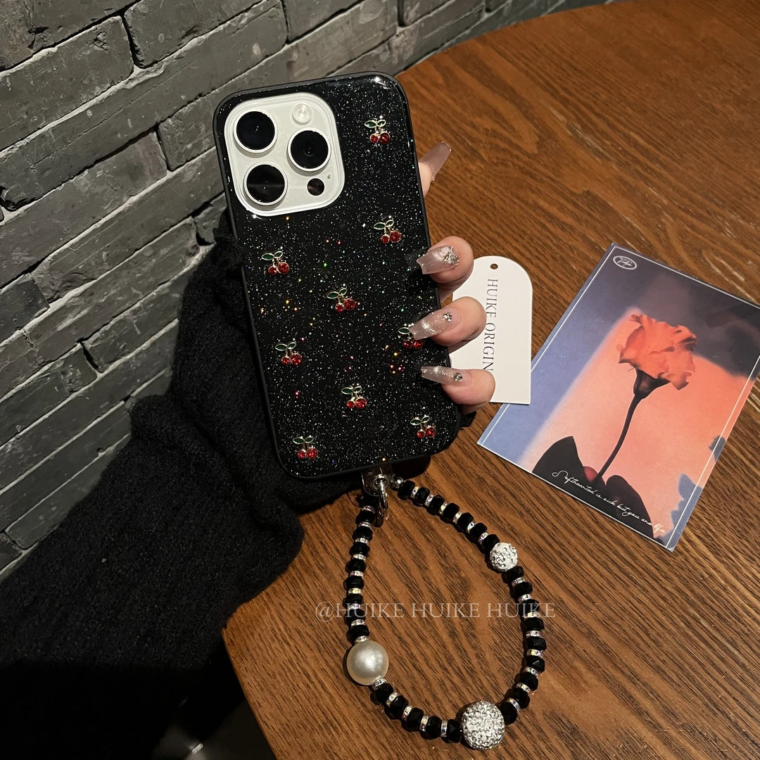 HANDMADE DRIP GUM MINI RED CHERRY lightweight phone case with Phone Charm Strap