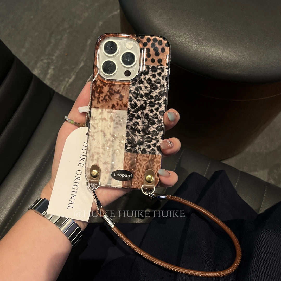 Melard Cheetah Pattern Phone Case with Phone Charm Strap,Compatible for iphone 17