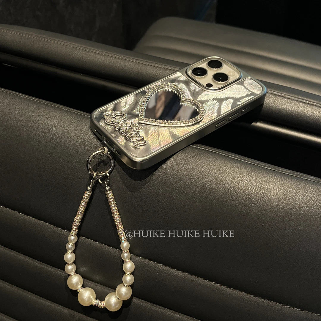 LOVE MIRROR Aurora Feather phone case with Phone Charm Strap