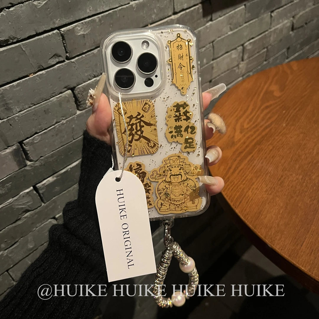 Chinese Style God Of Wealth Phone Case with Phone Charm Strap,Compatible for iphone 17