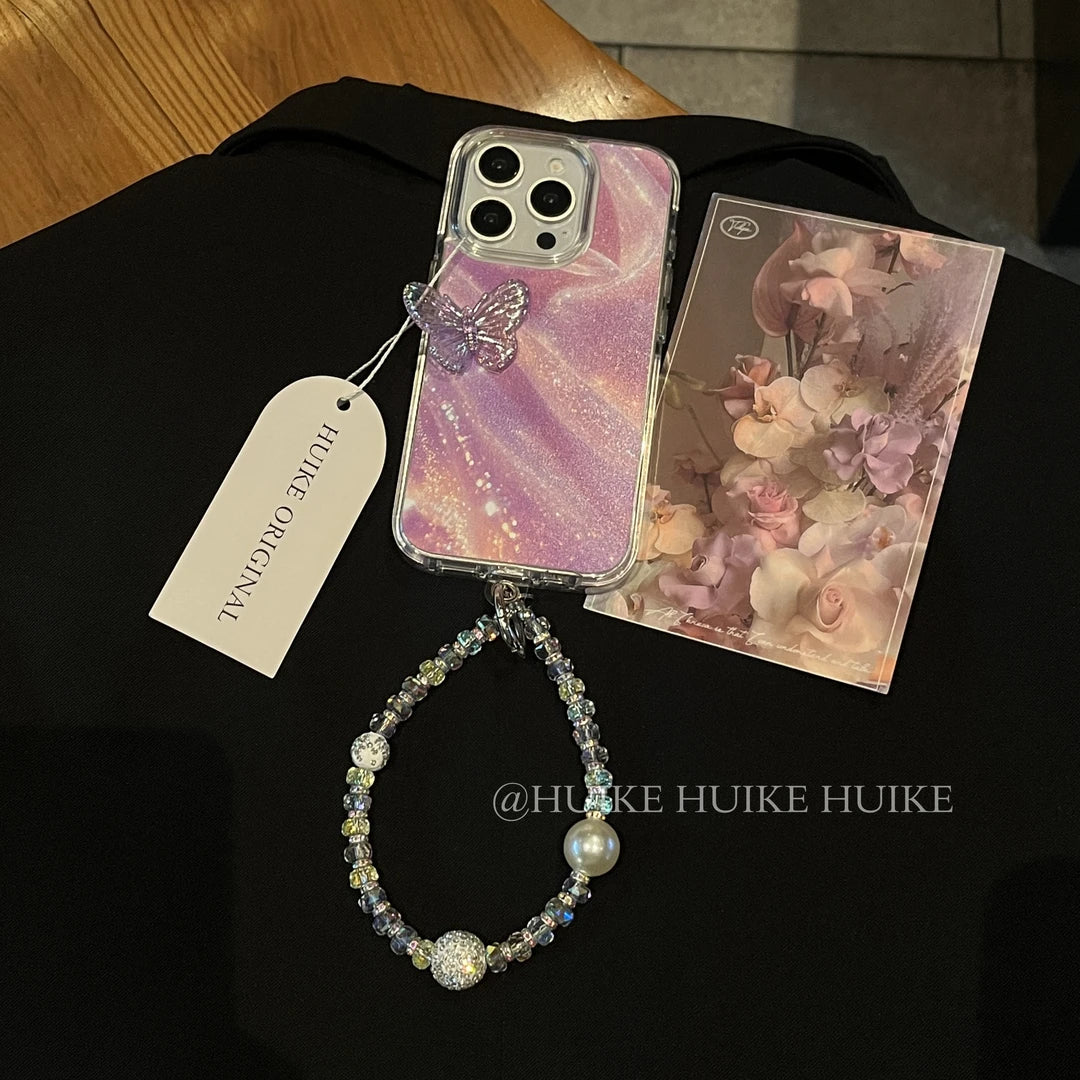 PURPLE TRANSPARTENT BUTTERFLY Phone Case with Phone Charm Strap