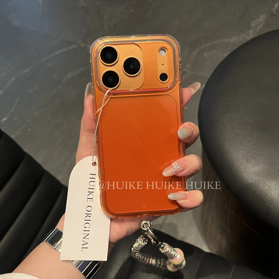 Orange Transparent Lightweight Phone Case with Phone Charm Strap,Compatible for iphone 17