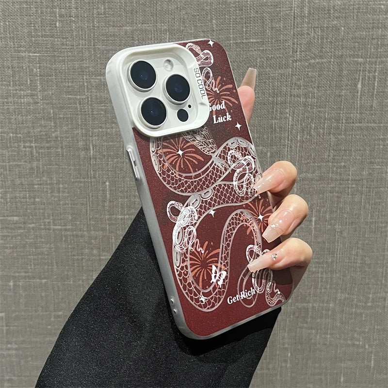 The Year of Snake Phone case - Red Silver Frosted Texture