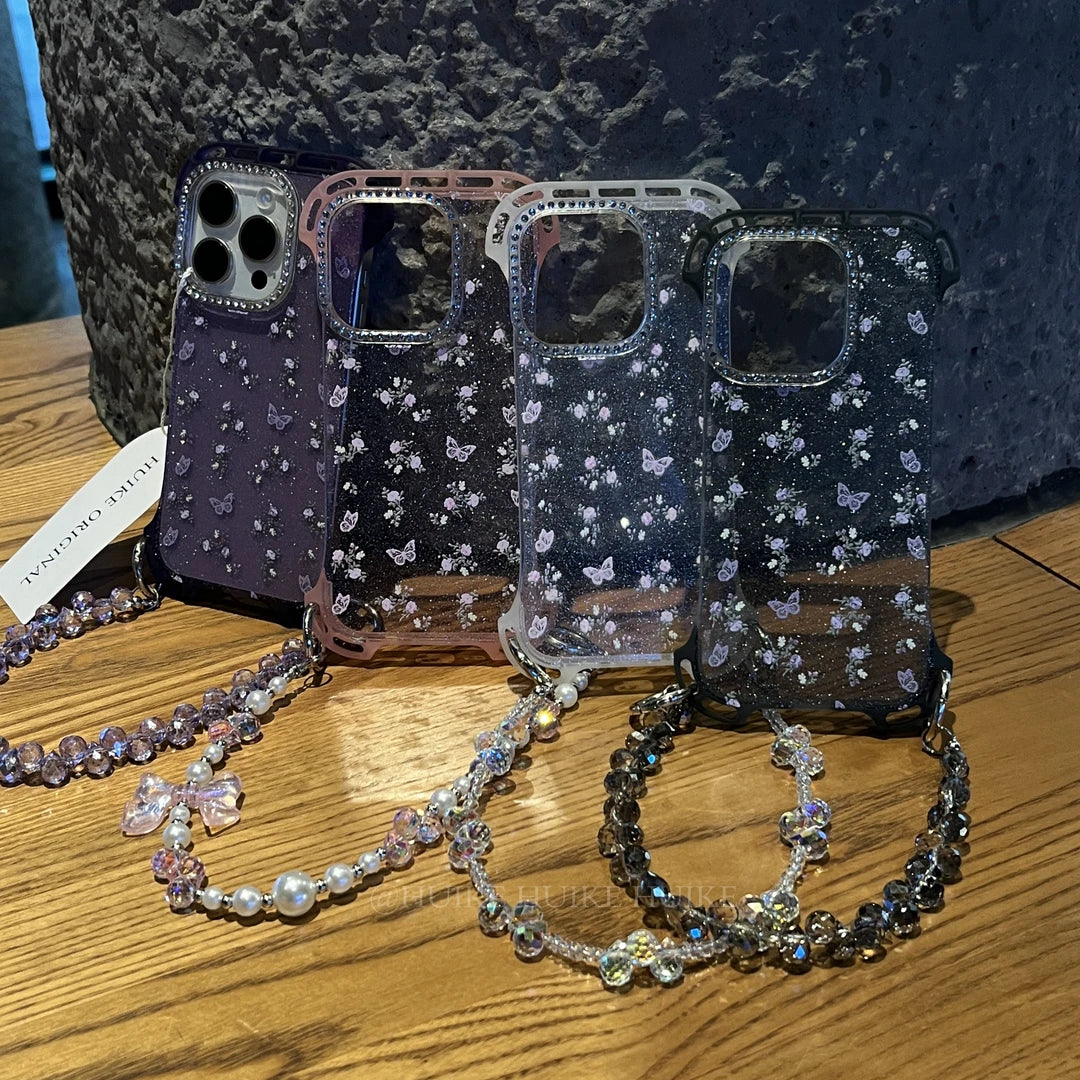 BUTTERFLY Transparent No-Frame phone case with Phone Charm Strap
