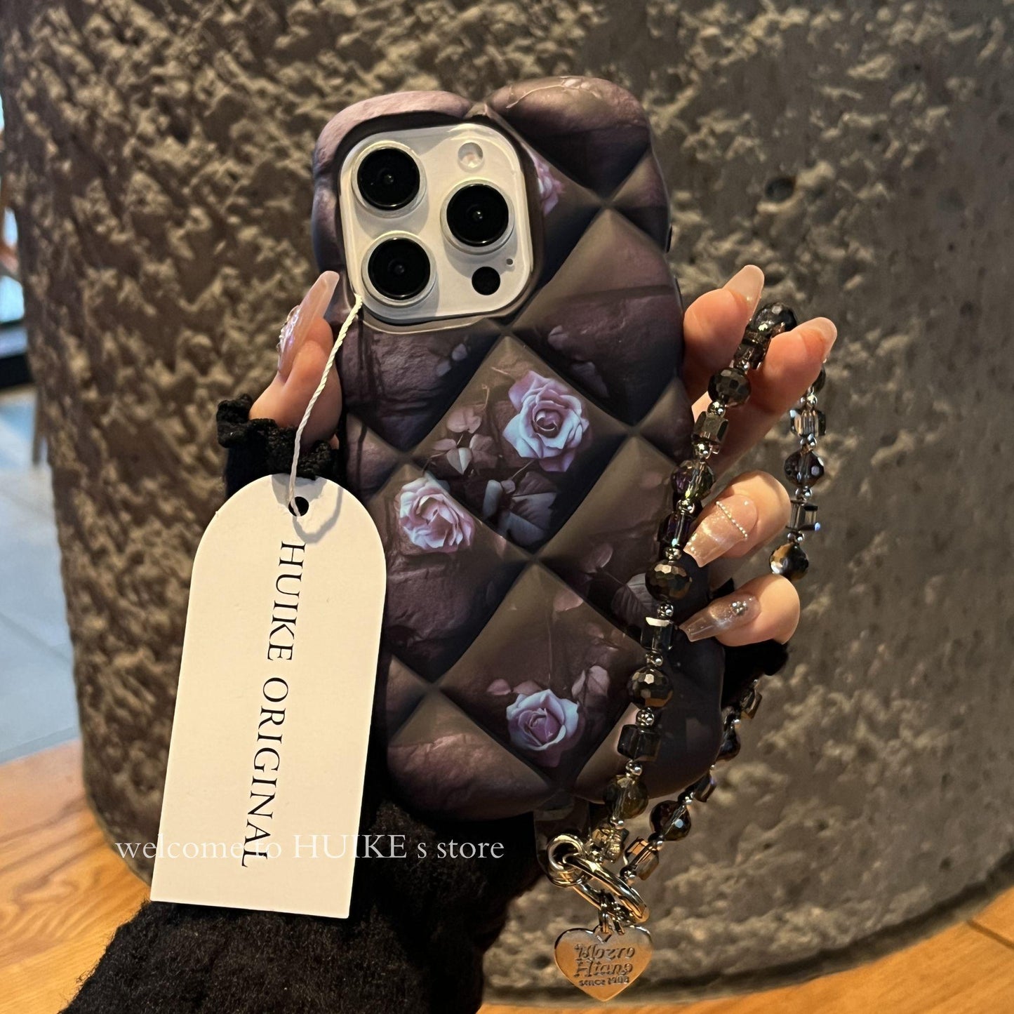 PURPLE FLOWER Airbag Phone Case with Phone Charm Strap