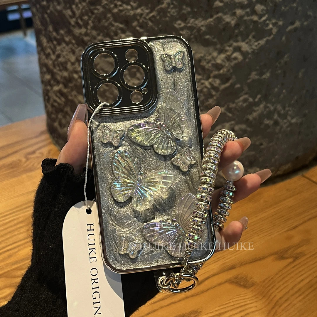 HANDMADE GREY SPARKING Phone Case with Phone Charm Strap