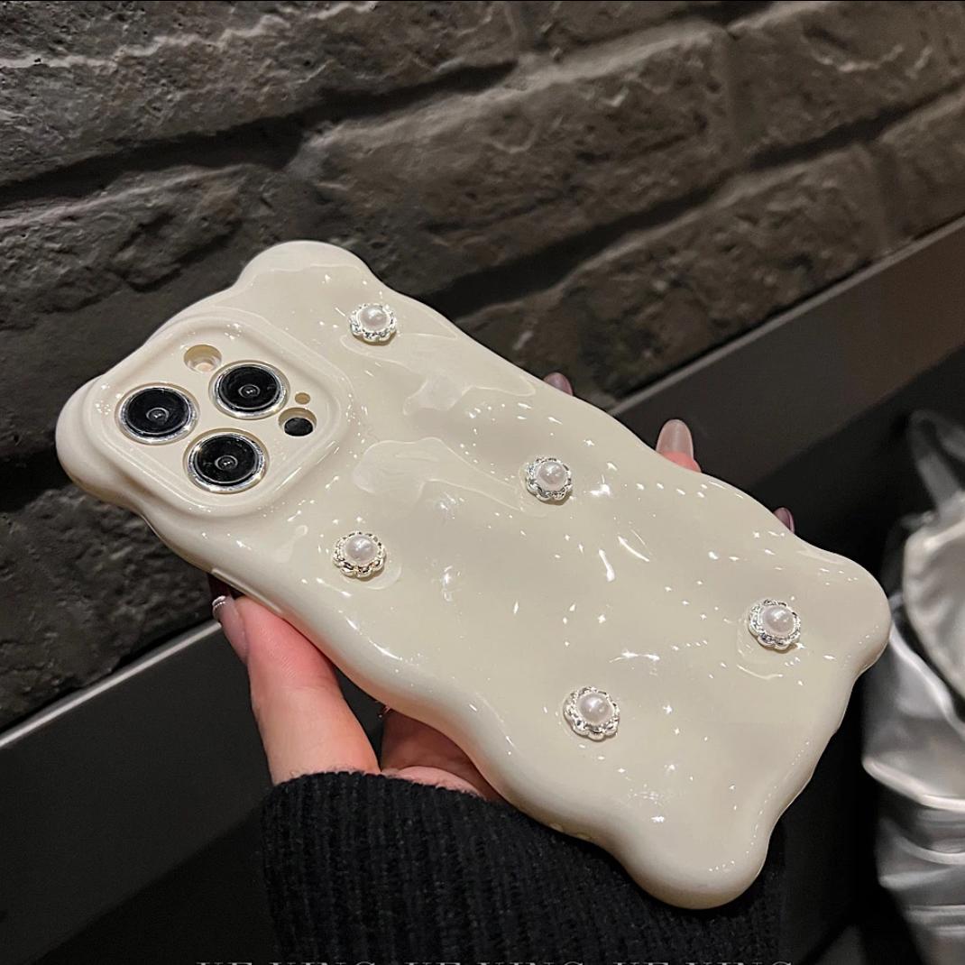 WHITE DIY PEARL Phone Case with Phone Charm Strap