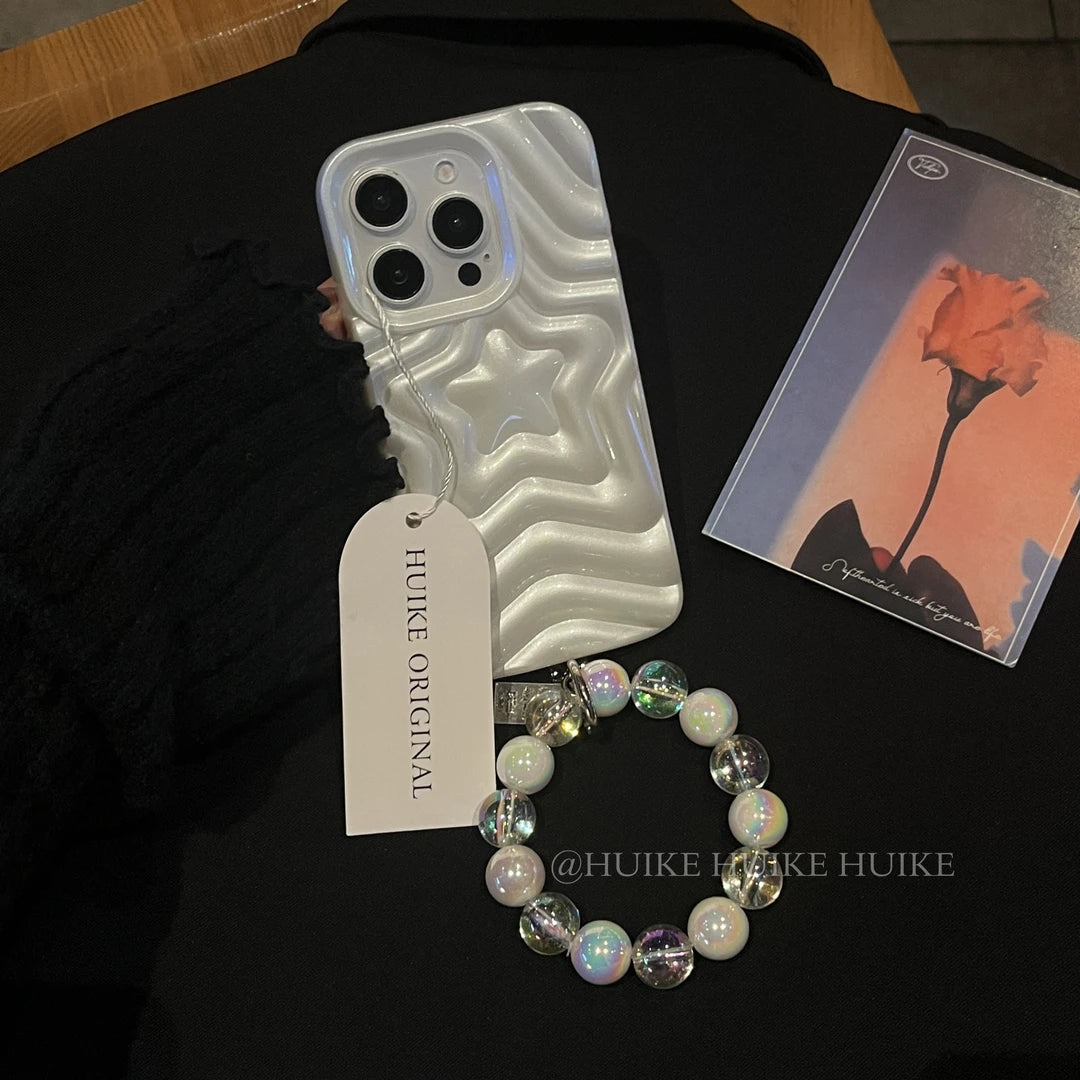 PEARL WHITE Pentagram Phone Case with Phone Charm Strap