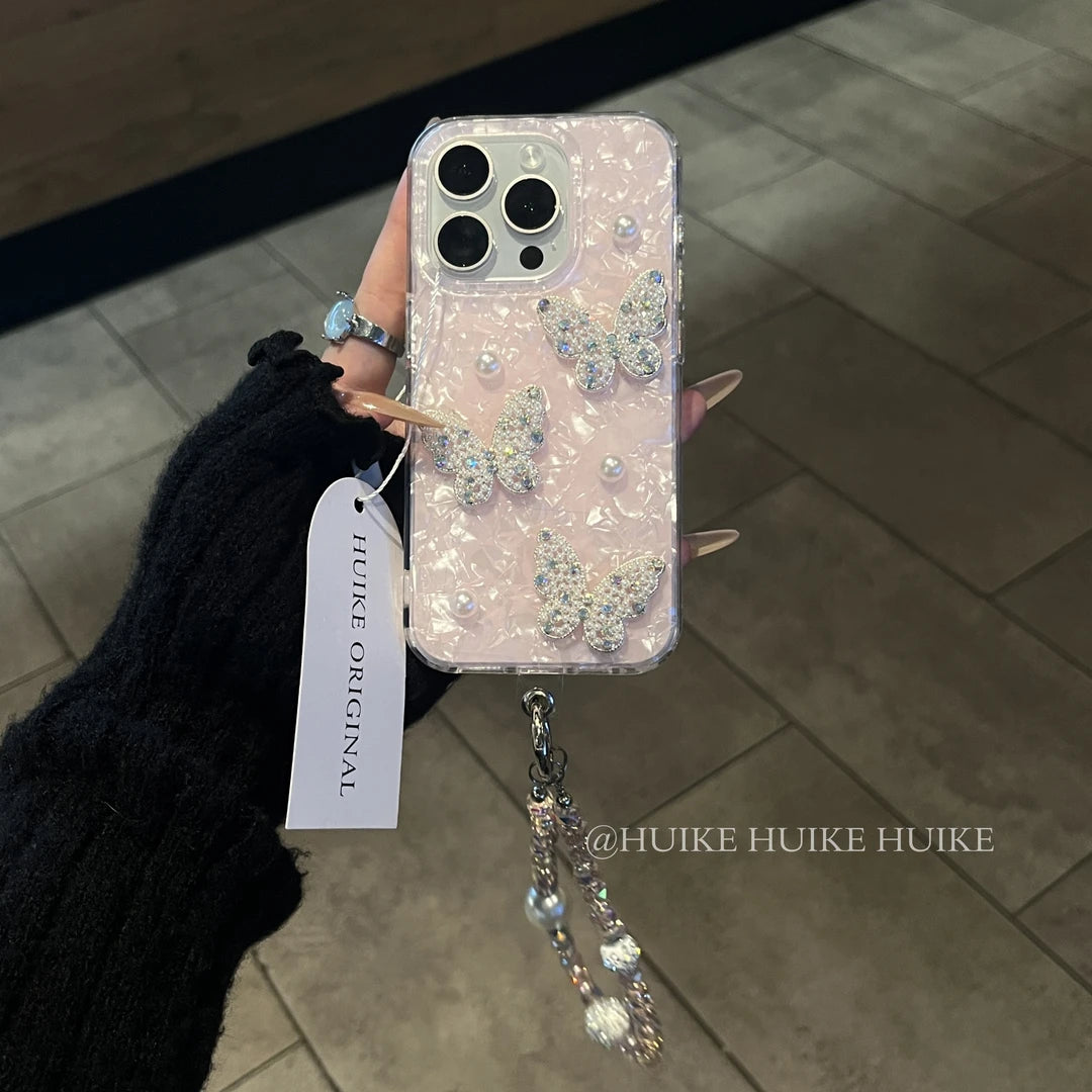 PEARL BUTTERFLY Shell Pattern Phone Case with Phone Charm Strap