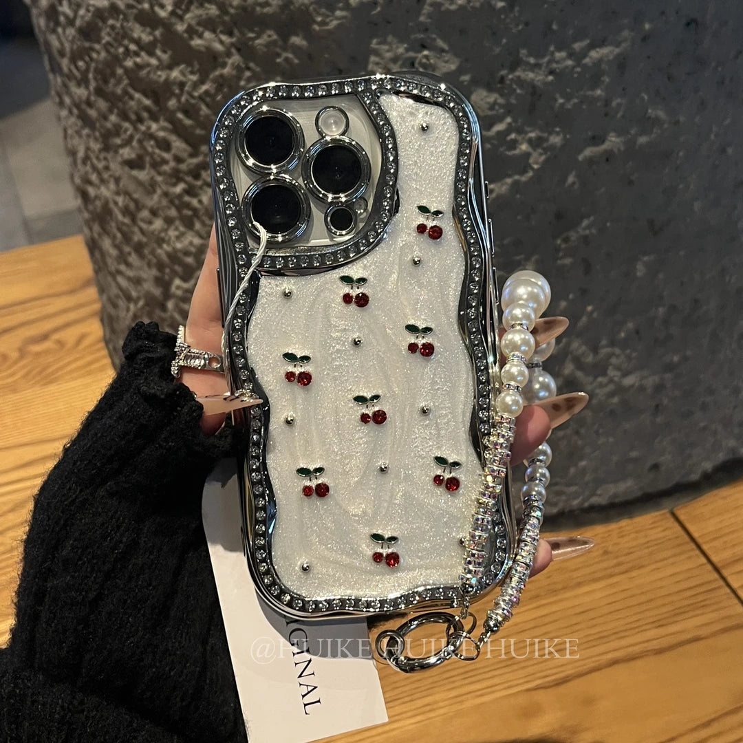 DRIP GLUE CHERRY Sparkling Diamond Phone Case with Phone Charm Strap
