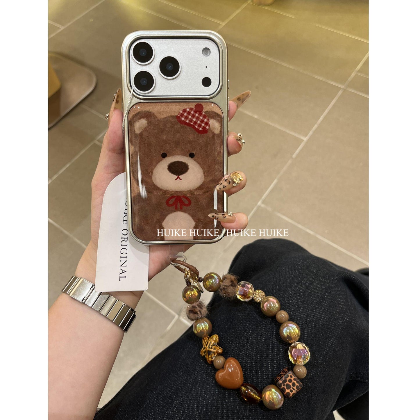 Cute Brown Bear Phone Case with Phone Charm Strap,Compatible for iphone 17