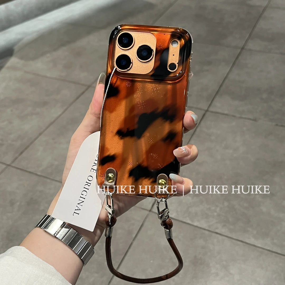 Premium Ombré Leopard Phone Case with Phone Charm Strap,Compatible for iphone 17