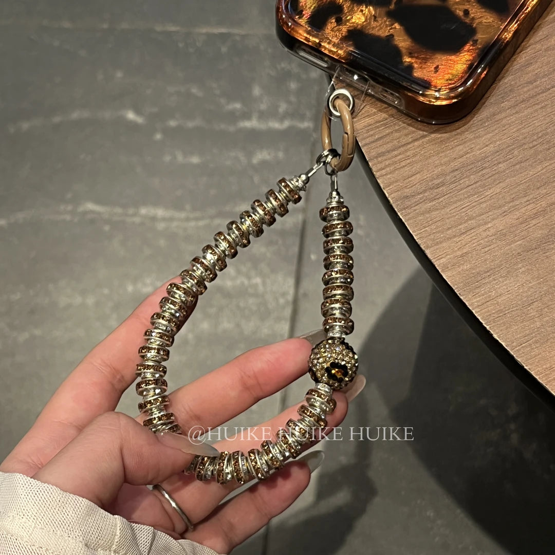 Brown Leopard Phone Case with Phone Charm Strap,Compatible for iphone 17