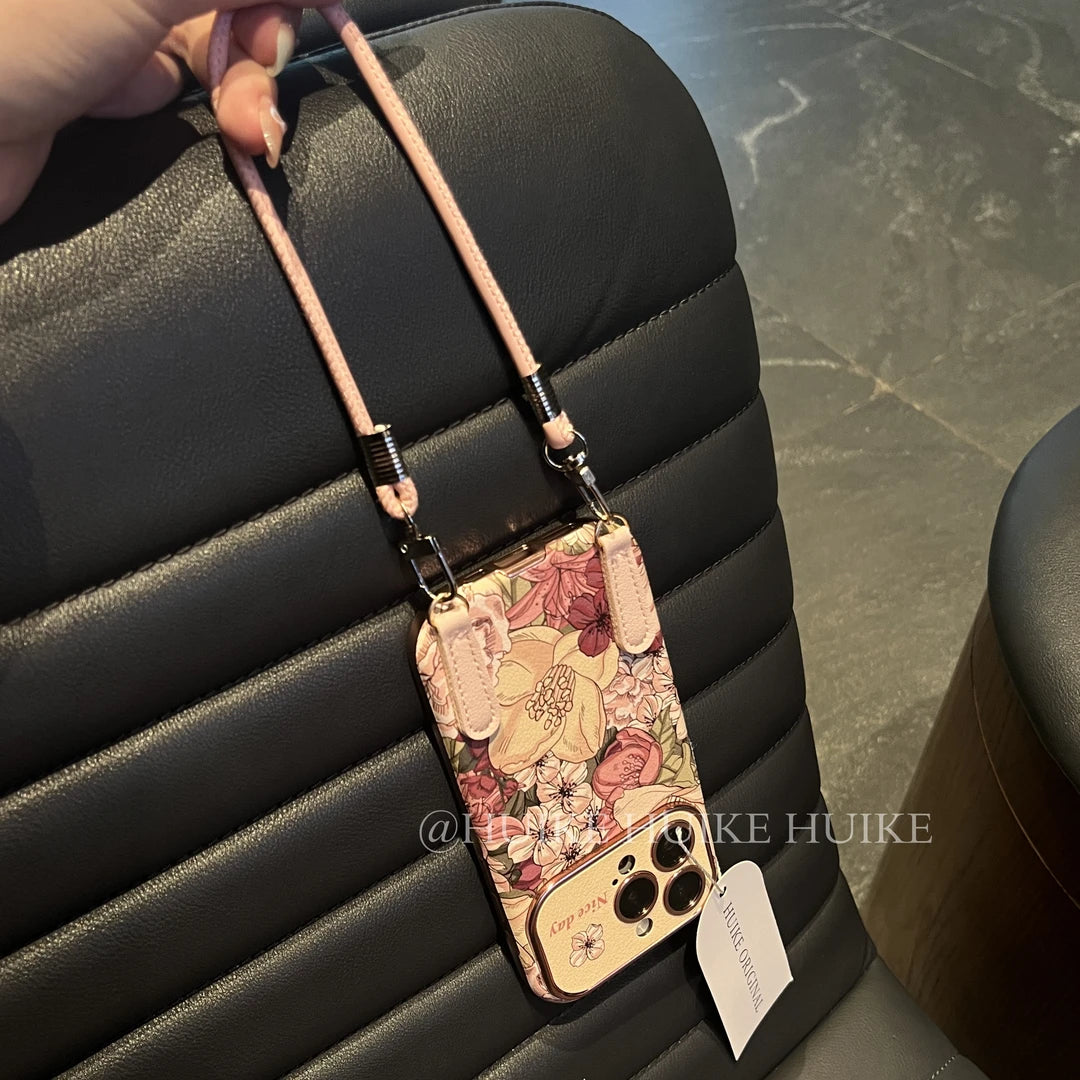 Retro flower Phone Case with Phone Charm Strap,Compatible for iphone 17