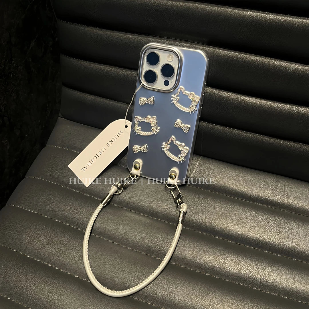 Silvery DIY shining HK&BOW Phone Case with Phone Charm Strap